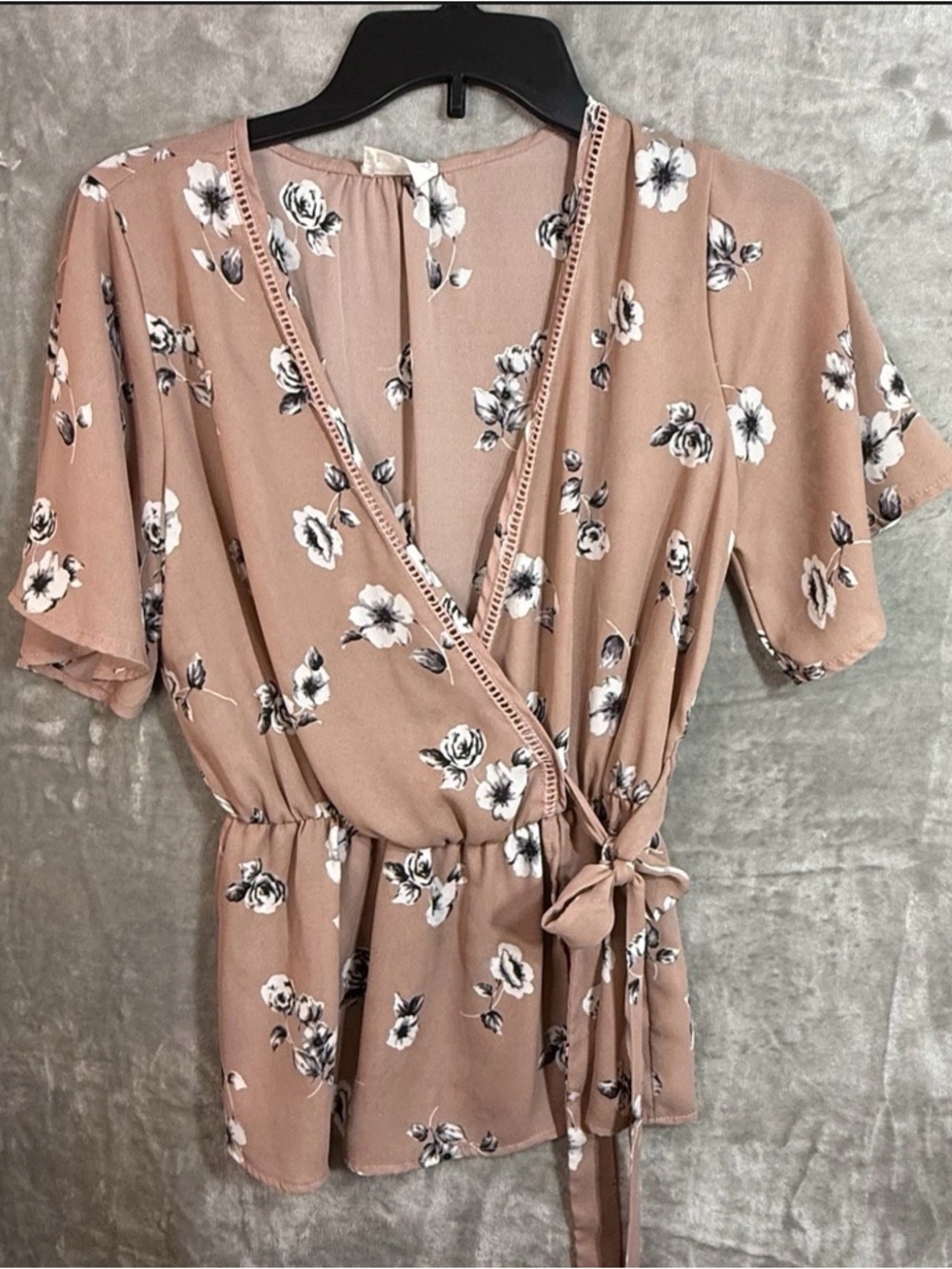 Sienna Sky S Floral Chiffon Tie Waist Flutter Sleeve Blouse boho romantic